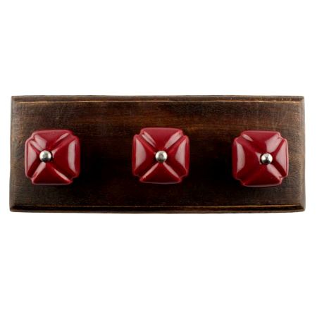 Solid Cherry Square Ceramic Wooden Hook